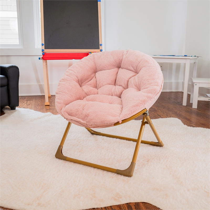 Bowery Hill Fabric Kids Folding Saucer Chair in Blush Pink/Soft Gold