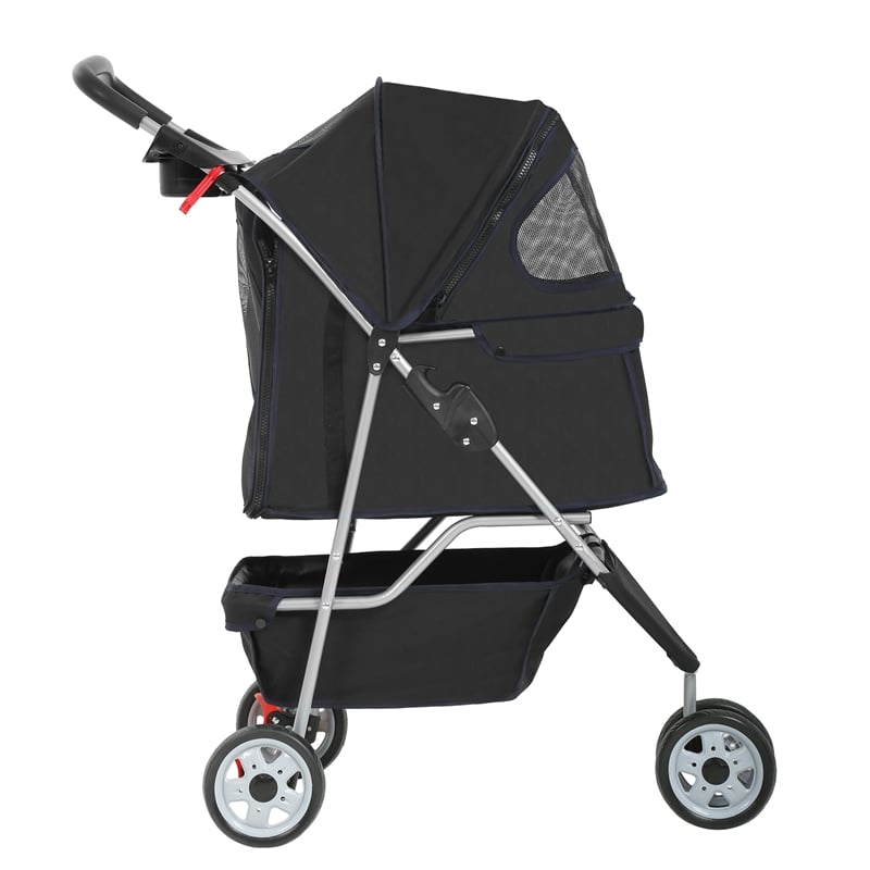 Bowery Hill Contemporary Collapsible Pet Stroller in Black Fabric