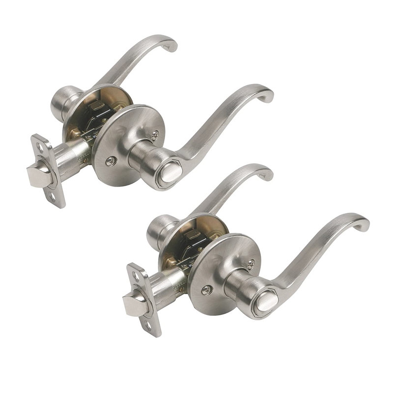 Bowery Hill Scroll Brass Privacy Door Handle in Satin Nickel (Set of 2)