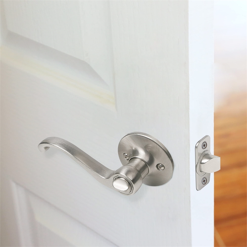 Bowery Hill Scroll Brass Privacy Door Handle in Satin Nickel (Set of 2)