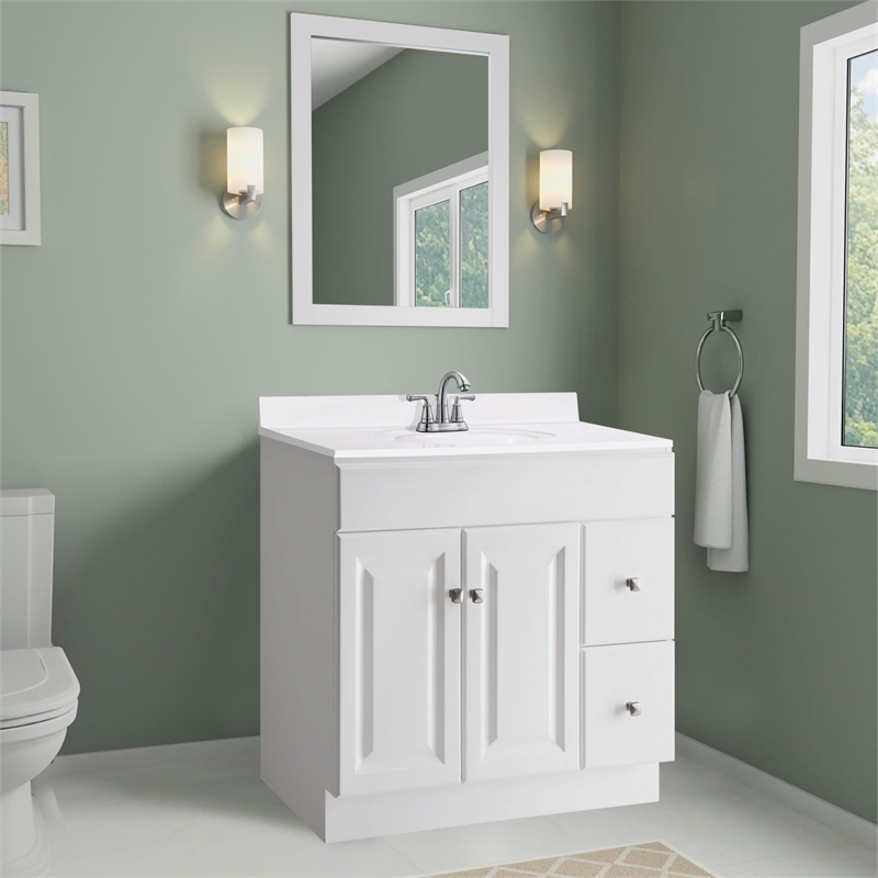 Bowery Hill Marble Single Bowl Vanity Top Solid Ivory Swirl 25Inch