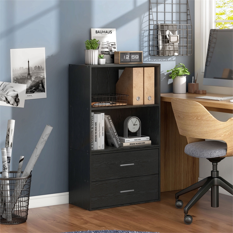 Bowery Hill Contemporary Stackable Wood 2-Shelf Bookcase in Black