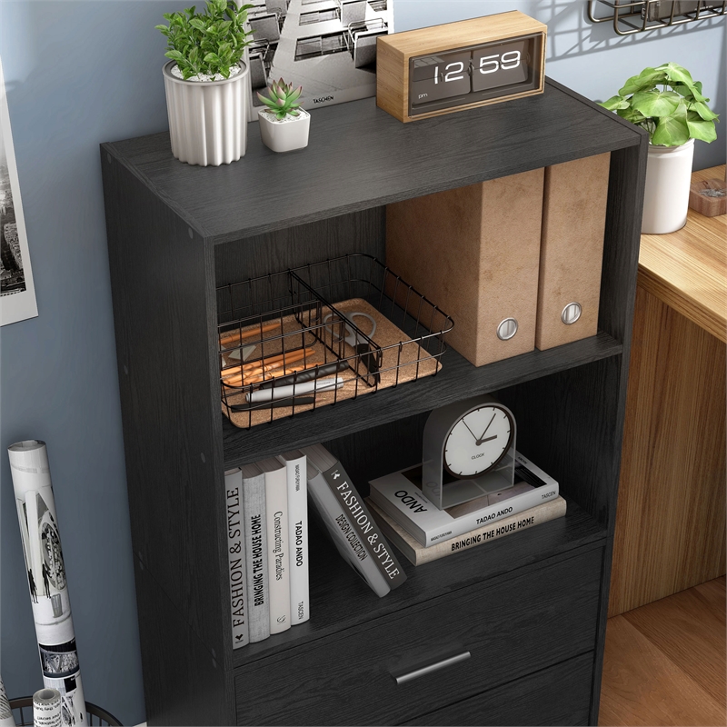 Bowery Hill Contemporary Stackable Wood 2-Shelf Bookcase in Black