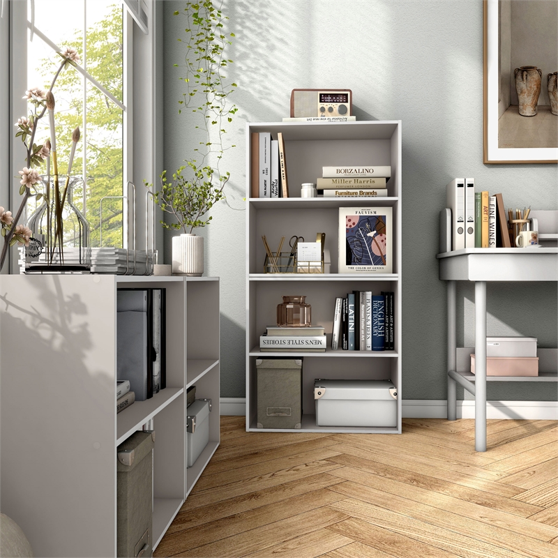Bowery Hill Contemporary Stackable Wood 2-Shelf Bookcase in Gray
