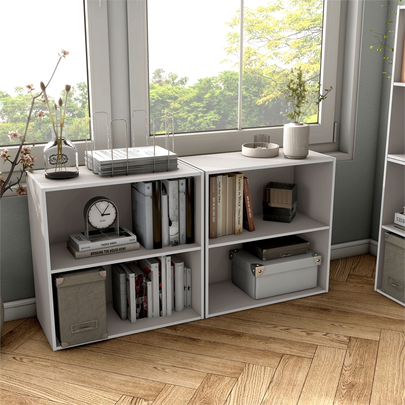 Bowery Hill Contemporary Stackable Wood 2-Shelf Bookcase in Gray
