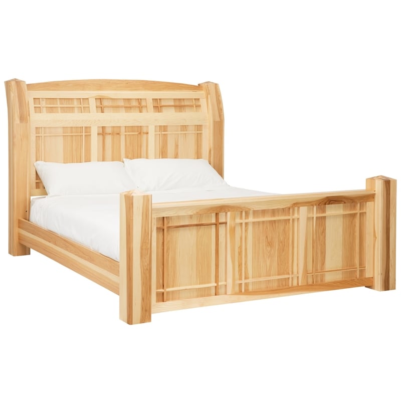 Bowery Hill Contemporary Solid Wood Queen Arch Panel Bed in Natural