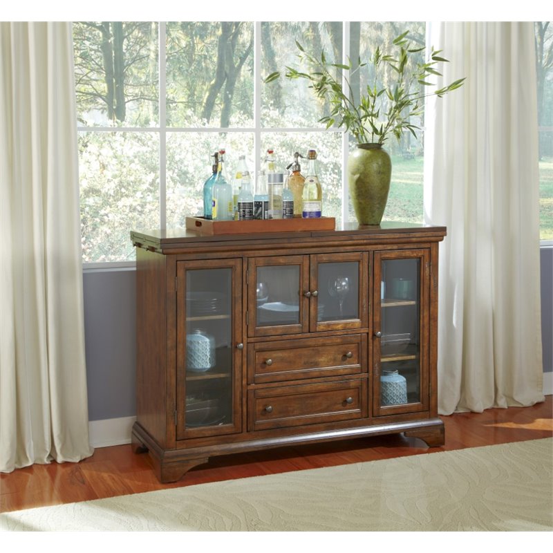Bowery Hill Solid Wood Flip-Top Sideboard Server in Rustic Whiskey