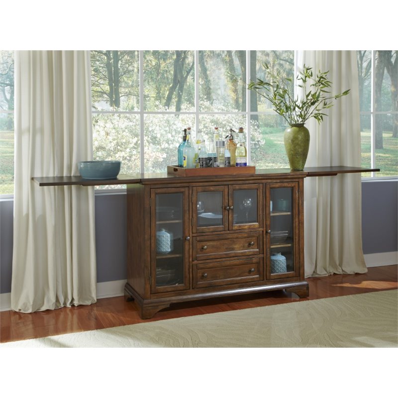 Bowery Hill Solid Wood Flip-Top Sideboard Server in Rustic Whiskey