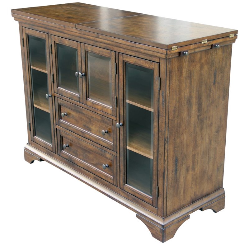 Bowery Hill Solid Wood Flip-Top Sideboard Server in Rustic Whiskey