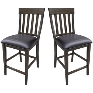 Bowery Hill 24&quot Wood Slatback Counter Stool in Warm Gray (Set of 2)