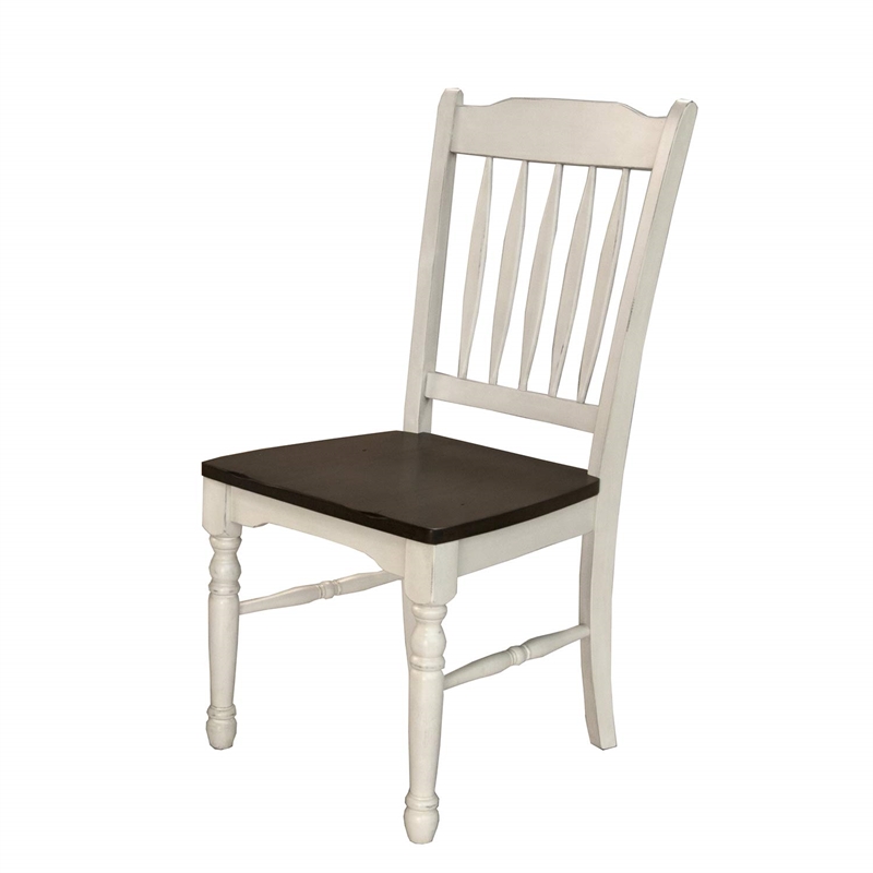 Bowery Hill Slatback Dining Side Chair in Chalk and Cocoa (Set of 2)