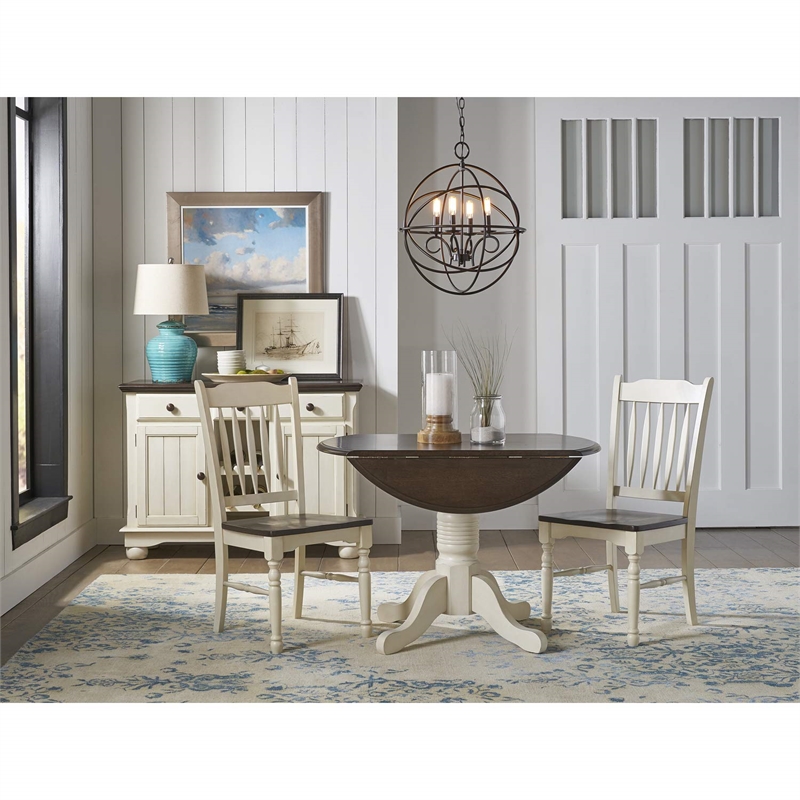 Bowery Hill Slatback Dining Side Chair in Chalk and Cocoa (Set of 2)