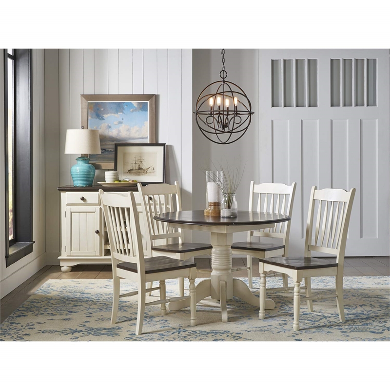 Bowery Hill Slatback Dining Side Chair in Chalk and Cocoa (Set of 2)
