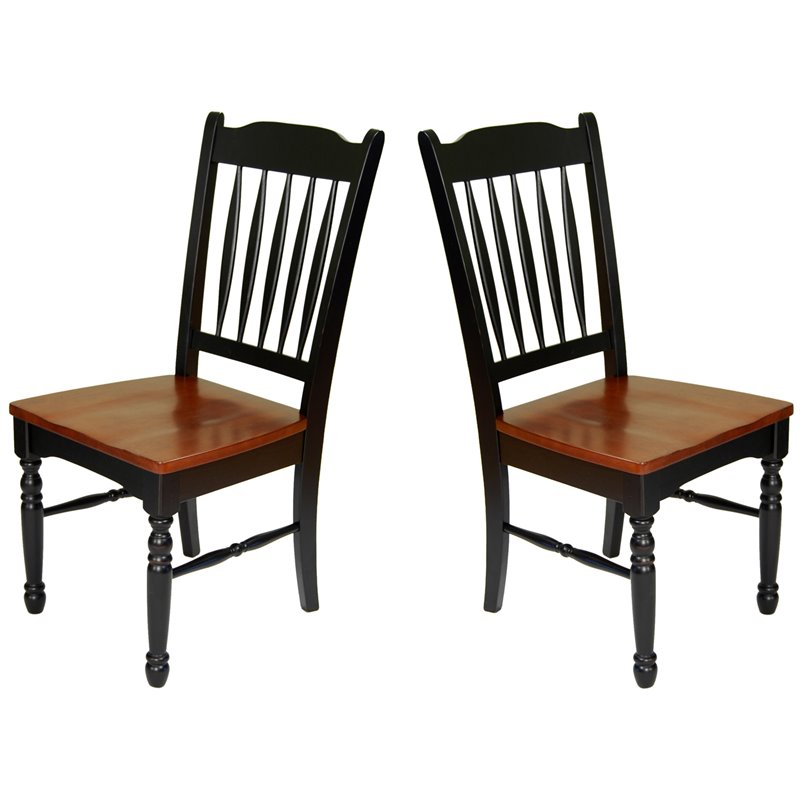 Bowery Hill Slatback Dining Side Chair in Oak and Black (Set of 2)