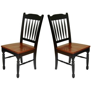 Bowery Hill Slatback Dining Side Chair in Oak and Black (Set of 2)