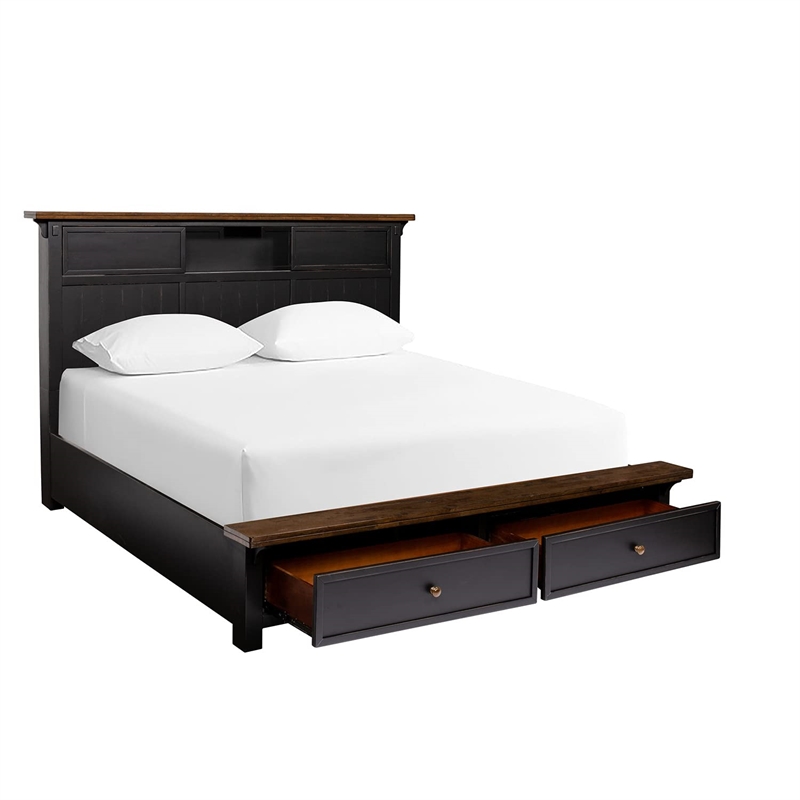 Bowery Hill Transitional Solid Wood Queen Panel Storage Bed in Black