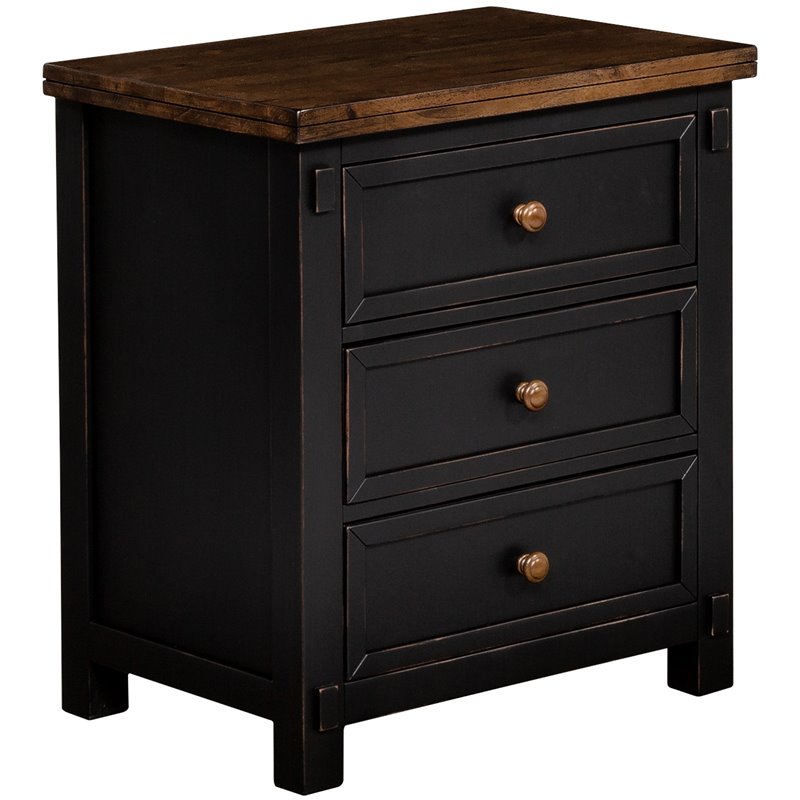 Bowery Hill 3 Drawer Transitional Solid Wood Nightstand in Black