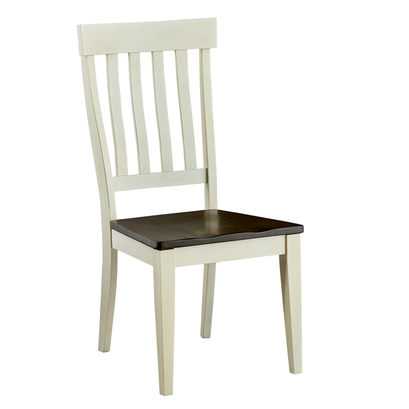 Bowery Hill Slatback Dining Side Chair in Chalk and Cocoa (Set of 2)