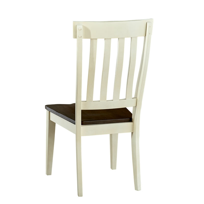 Bowery Hill Slatback Dining Side Chair in Chalk and Cocoa (Set of 2)