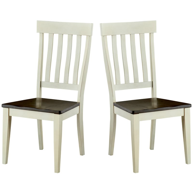 Bowery Hill Slatback Dining Side Chair in Chalk and Cocoa (Set of 2)