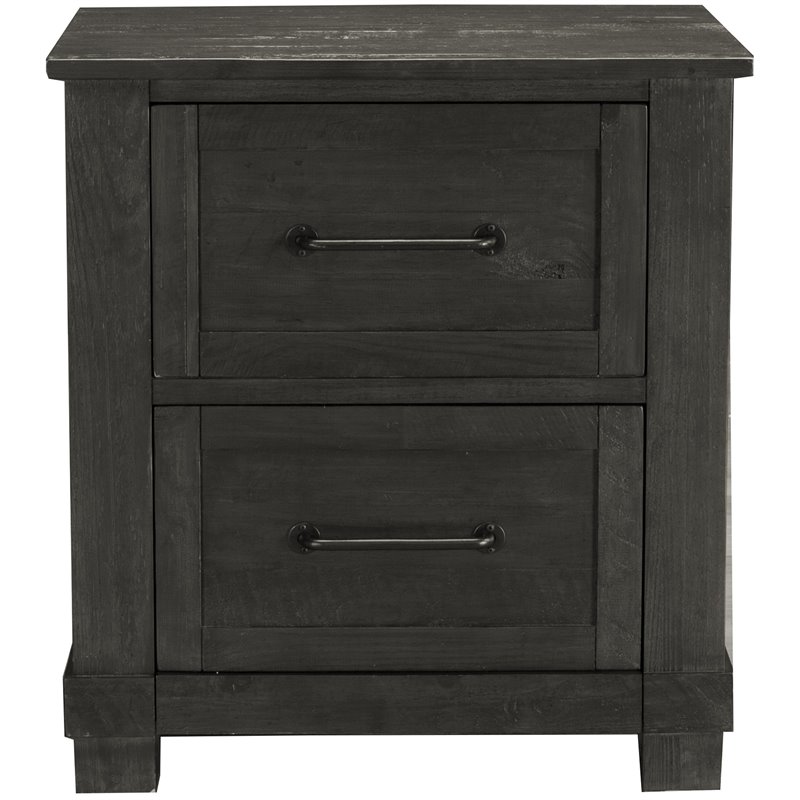 Bowery Hill 2 Drawer Rustic Solid Wood Nightstand in Charcoal
