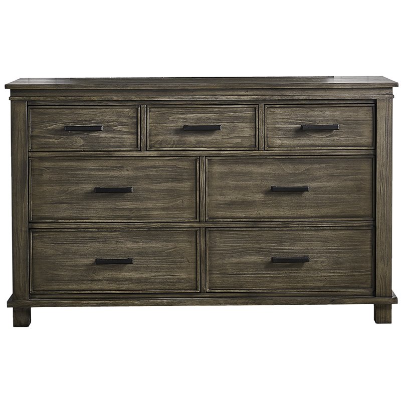 Bowery Hill 7 Drawer Transitional Solid Wood Dresser in Gray Stone