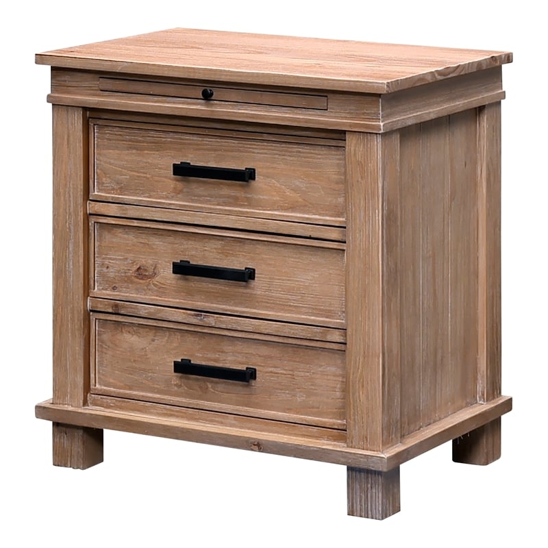 Bowery Hill Transitional Wood Nightstand in Distressed Natural