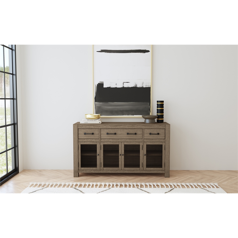 Bowery Hill Contemporary Mahogany Wood Server in Dark Taupe/Black