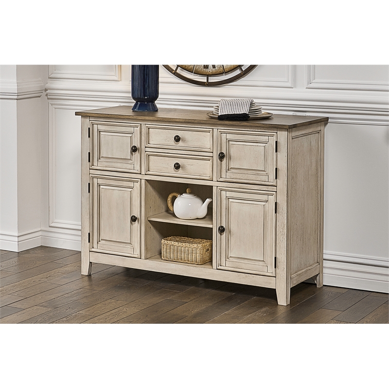 Bowery Hill Beacon Asian Hardwood Server in Smokey White and Peppercorn