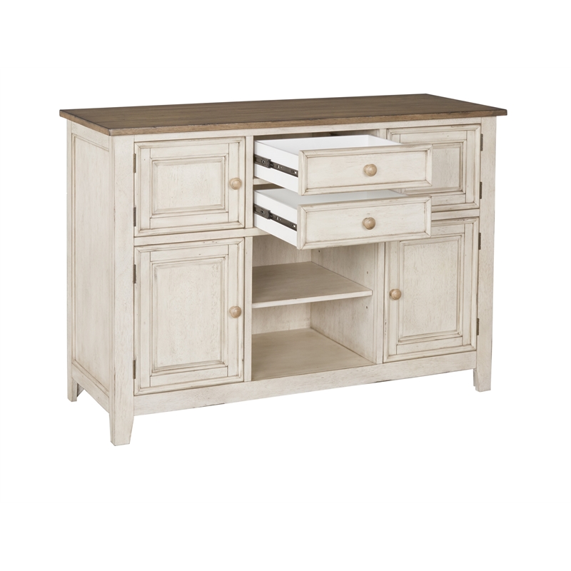 Bowery Hill Beacon Asian Hardwood Server in Smokey White and Peppercorn
