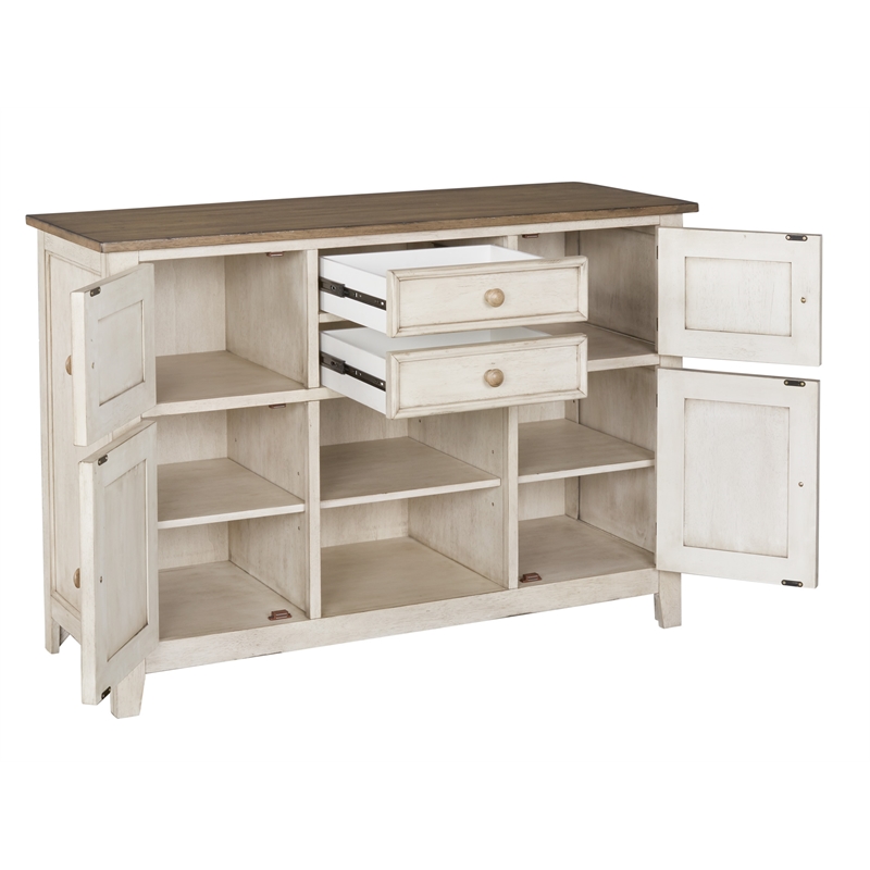 Bowery Hill Beacon Asian Hardwood Server in Smokey White and Peppercorn