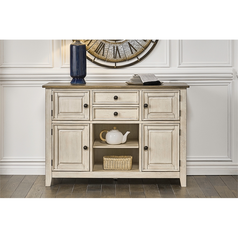 Bowery Hill Beacon Asian Hardwood Server in Smokey White and Peppercorn