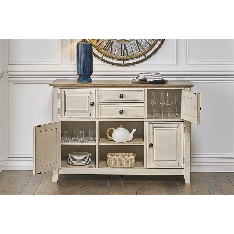 Bowery Hill Beacon Asian Hardwood Server in Smokey White and Peppercorn
