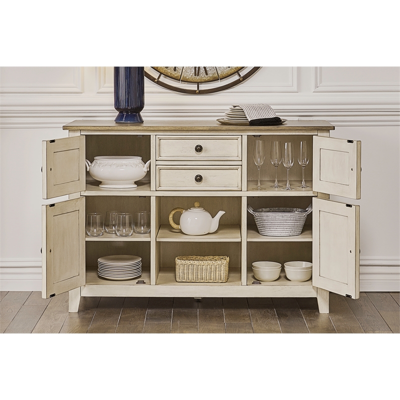Bowery Hill Beacon Asian Hardwood Server in Smokey White and Peppercorn