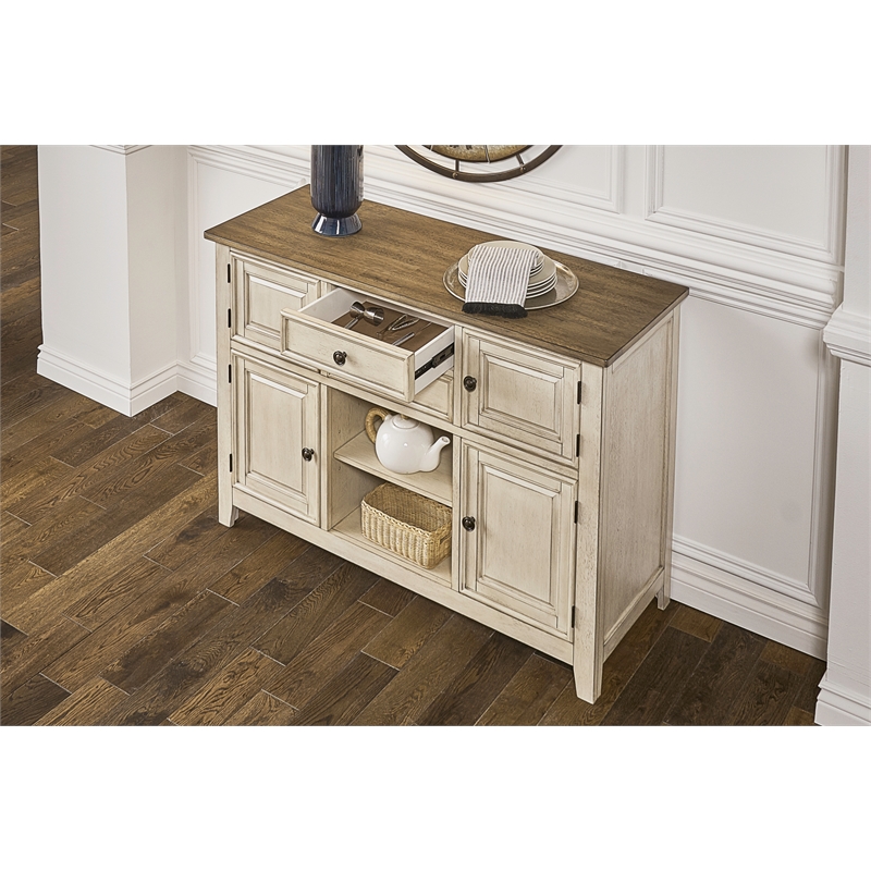 Bowery Hill Beacon Asian Hardwood Server in Smokey White and Peppercorn