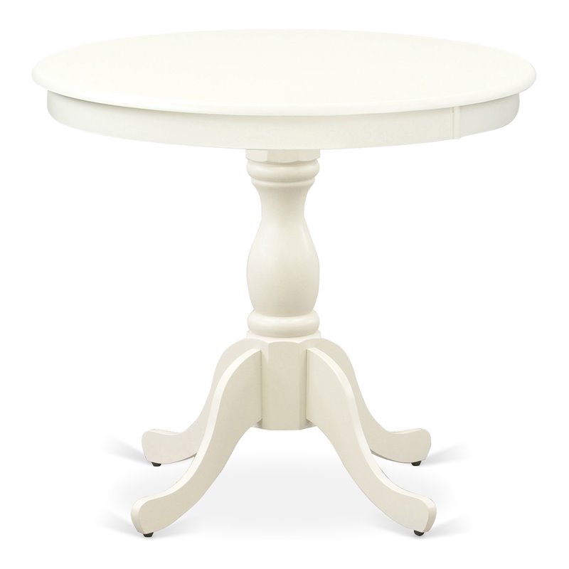 Bowery Hill Traditional Antique Wood Dining Table with Pedestal Legs in White