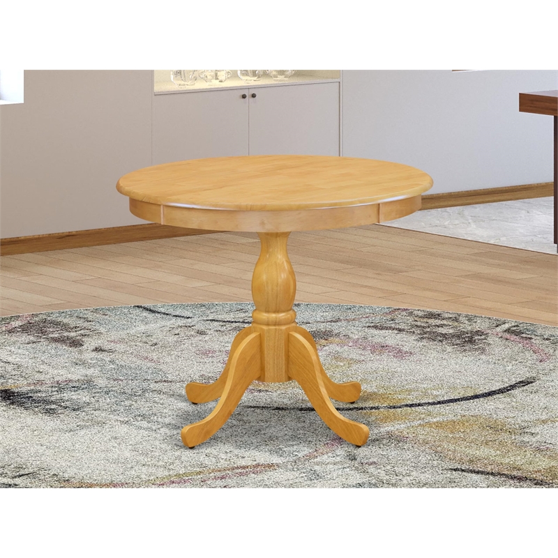 Bowery Hill Traditional Antique Wood Dining Table with Pedestal Legs in Oak