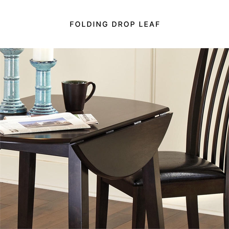 Bowery Hill Contemporary Round Drop Leaf Dining Table in Dark Brown