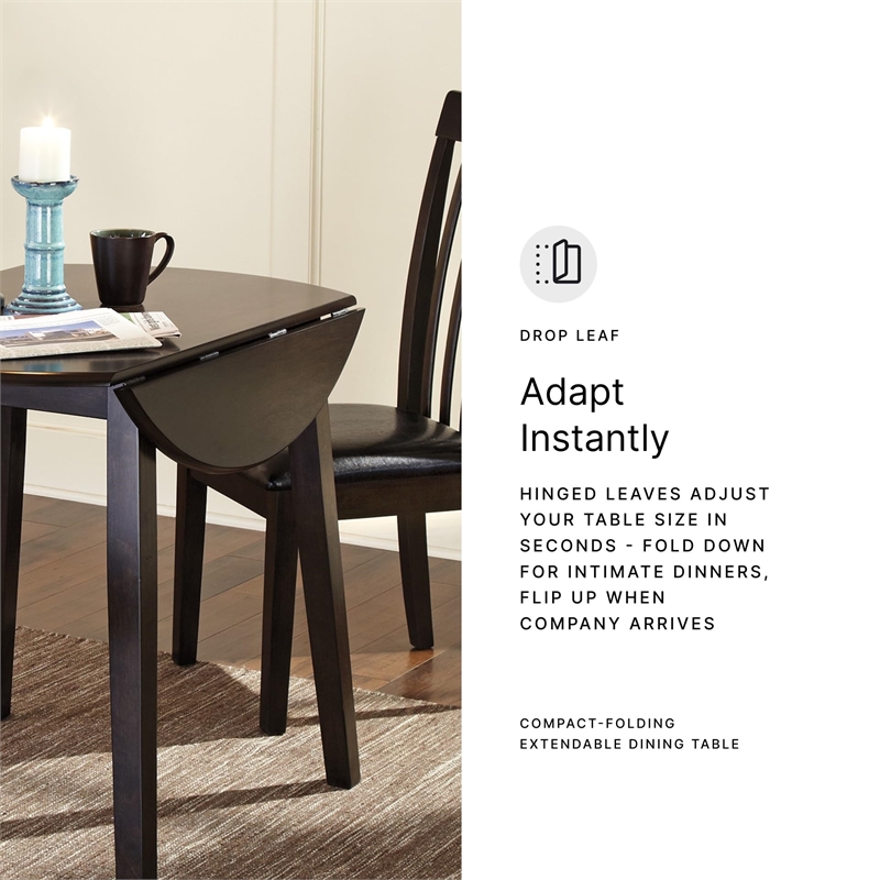 Bowery Hill Contemporary Round Drop Leaf Dining Table in Dark Brown