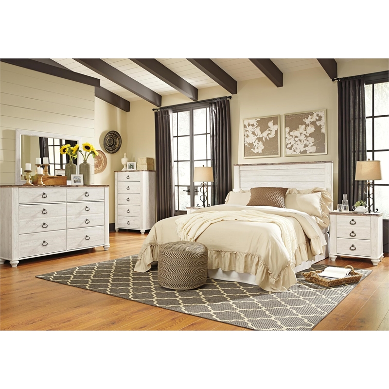Bowery Hill Contemporary Queen/Full Panel Headboard in Whitewash