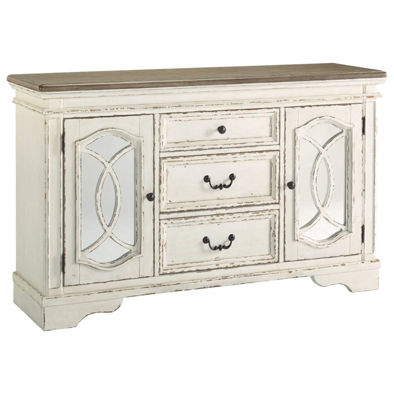 Bowery Hill Contemporary Server in Chipped White and Brown Finish