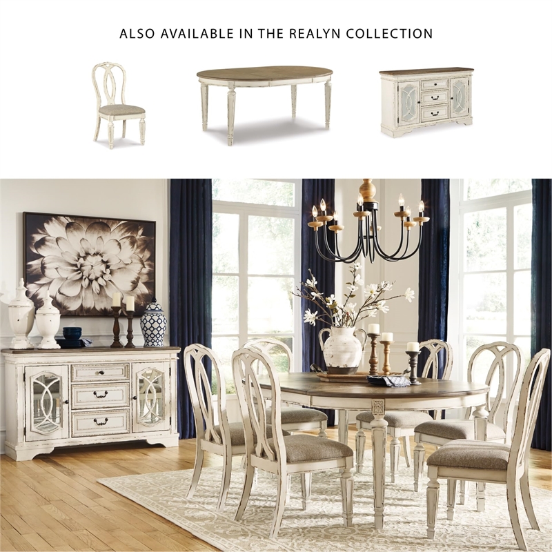 Bowery Hill Contemporary Server in Chipped White and Brown Finish