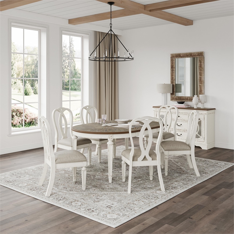 Bowery Hill Contemporary Server in Chipped White and Brown Finish