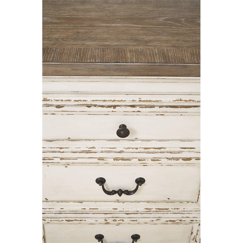 Bowery Hill Contemporary Server in Chipped White and Brown Finish