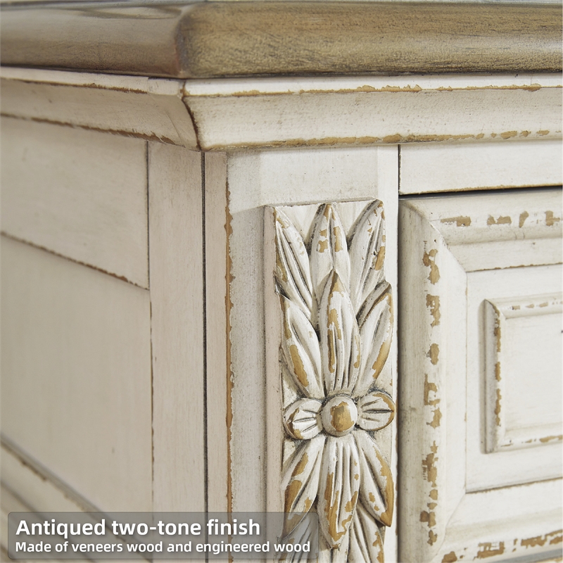Bowery Hill Contemporary 7-Drawer Dresser in Chipped White and Brown