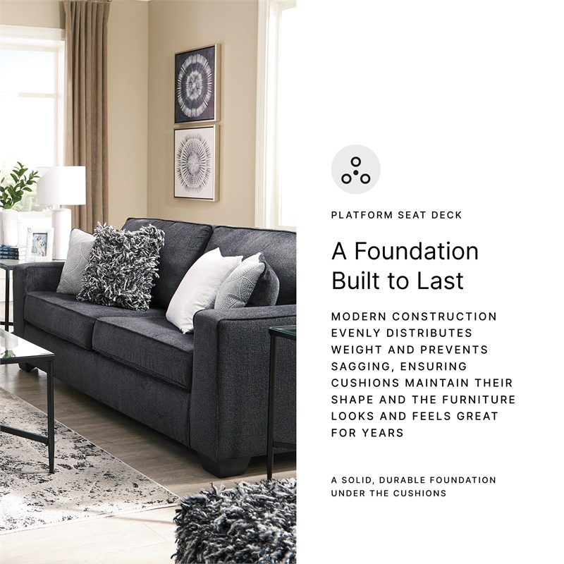 Bowery Hill Contemporary Polyurethane Upholstered Sofa in Slate