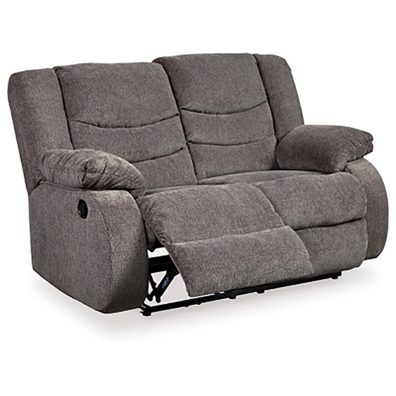 Bowery Hill Contemporary Polyurethane Upholstered Reclining Loveseat in Gray