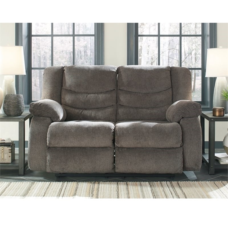 Bowery Hill Contemporary Polyurethane Upholstered Reclining Loveseat in Gray