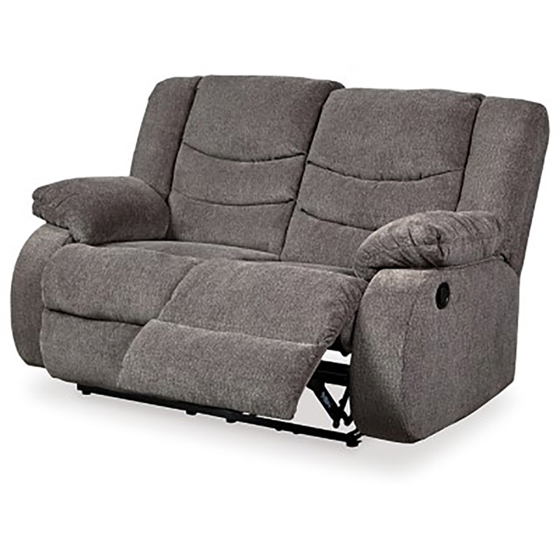Bowery Hill Contemporary Polyurethane Upholstered Reclining Loveseat in Gray