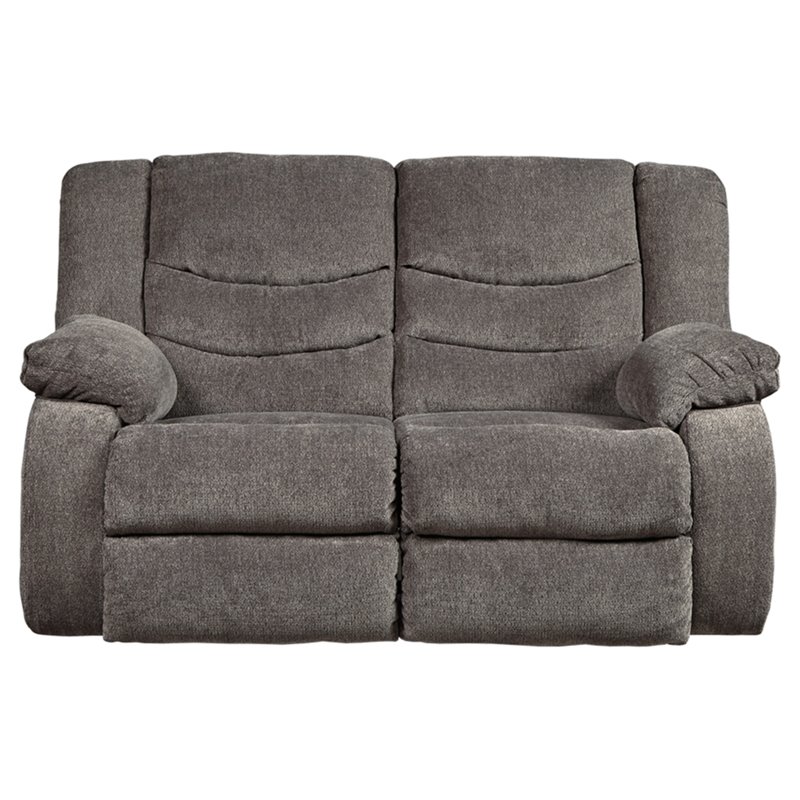 Bowery Hill Contemporary Polyurethane Upholstered Reclining Loveseat in Gray